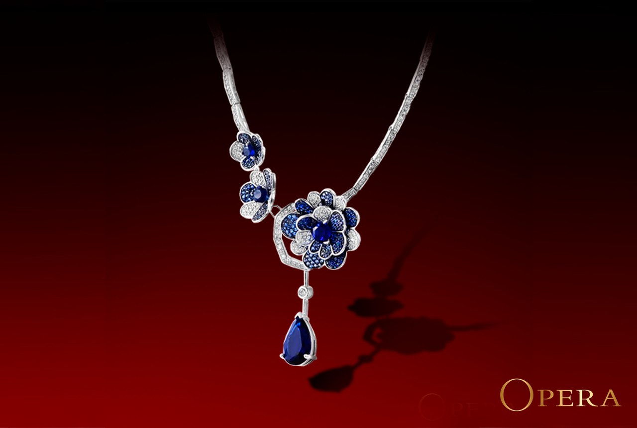 Sapphires and diamonds white gold 18k necklace