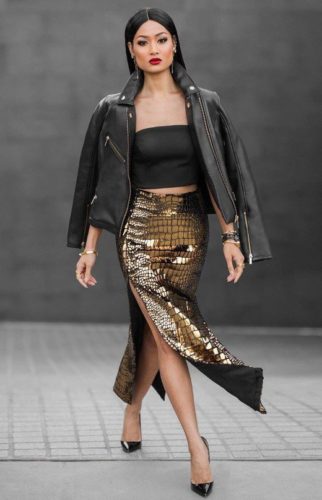 Micah Gianneli style with crop top style with leather jacket