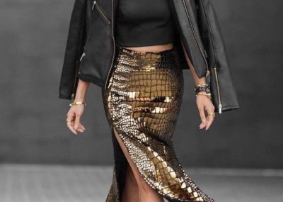 Micah Gianneli style with crop top style with leather jacket