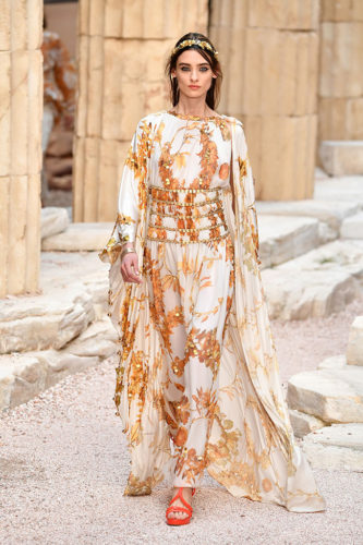 White and orange gown Chanel resort 2018 Greek Goddess