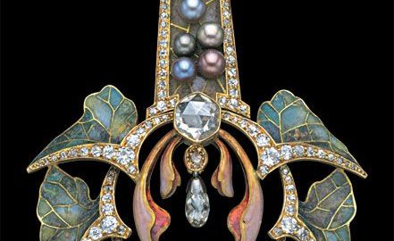 Vine with diamonds, pearls and enamel Philippe Wolfers Vintage Jewelry in a Modern Style