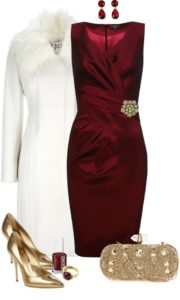 Ruby silk dress and white coat outfit