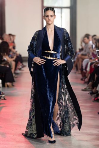 Midnight gown with a coat and black belt Elie Saab Haute Couture outfit from the fall-winter 2019 2020