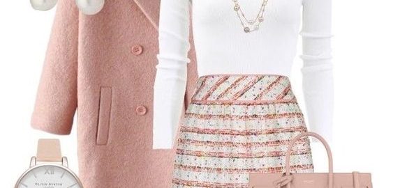 Rose coat and plaid skirt smart casual fashion outfits for winter