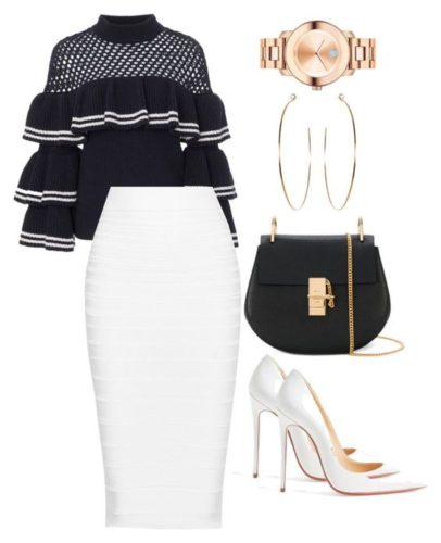 White skirt and black sweater Outfit on FabFashionBlog