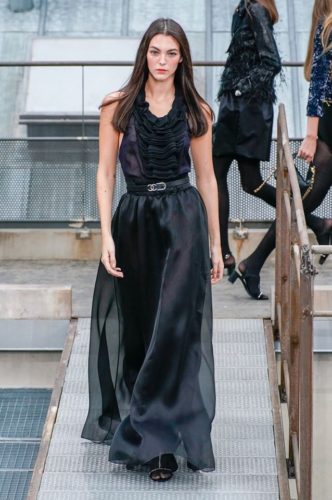 Black chiffon long dress Chanel house Ready-to-Wear collection for Spring Summer 2020 season for young and independent women
