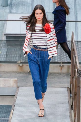 Blue denim capri and striped jacket Chanel Ready-to-Wear collection for Spring Summer 2020 season