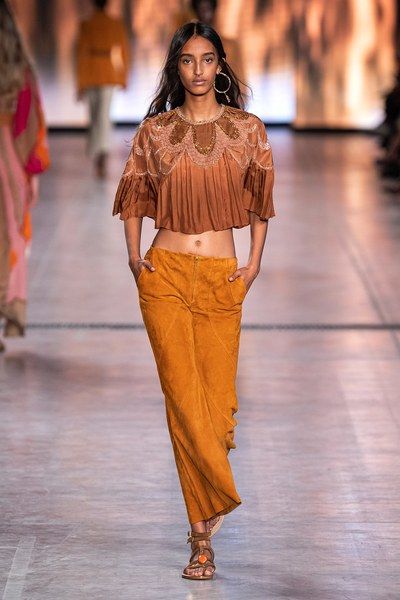 Orange pants and terracotta top from Alberta Ferretti Spring 2020 Ready-to-Wear