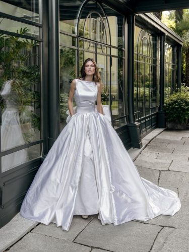 Satin white trumpet wedding dress Alessandro Angelozzi Couture Bridal 2020 Collection
