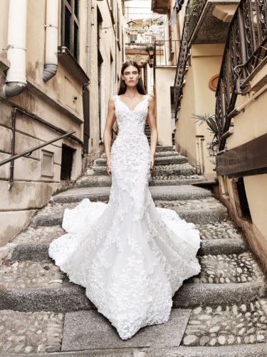 Classic bodycone wedding dress with plume Alessandro Angelozzi Couture Bridal 2020 Collection