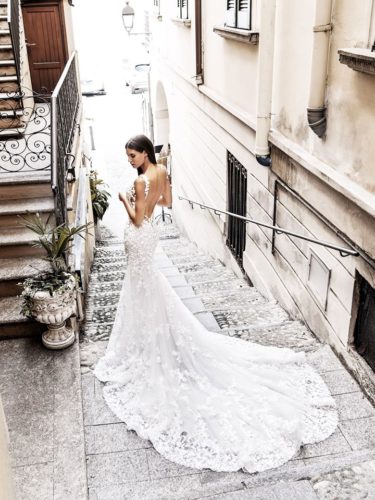 Naked back white wedding dress with plume Alessandro Angelozzi Couture Bridal 2020 Collection