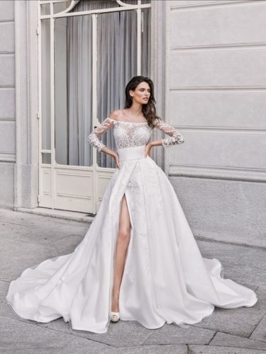 White off shoulder trumpet dress with a lace top Alessandro Angelozzi Couture Bridal 2020 Collection
