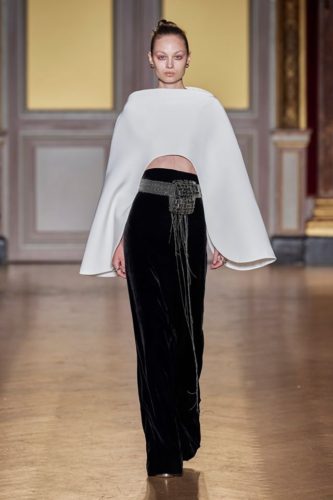 Antonio Grimaldi Fall Winter 2019 Couture white and black velvet outfit