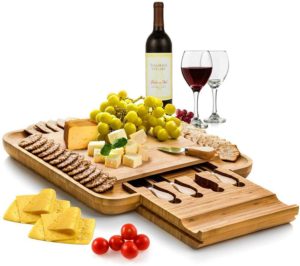 Bamboo Cheese Board Set - Wooden Charcuterie Platter Serving Tray with Cutlery Set - Perfect for Birthday, Housewarming & Wedding Gifts