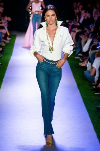 Jeans and white cowboy shirt with disco collar Brandon Maxwell spring 2020 ready-to-wear