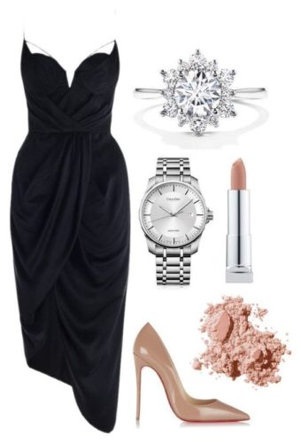 Black middle length dress outfit with silver accents