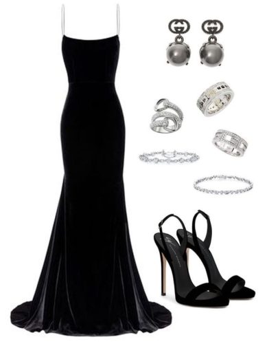 Black dress with silver accents outfit