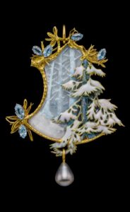Rene Lalique pearl enamel "Winter" brooch