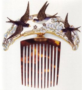 Rene Lalique enamel diamonds hair pin
