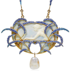 Rene Lalique pearl enamel golden necklace