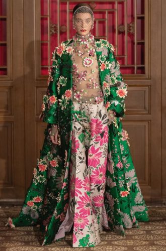 Pink and emerald green gown Valentino Haute Couture Collection in Beijing
