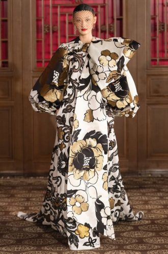 White, golden and black flowers gown Valentino Haute Couture Collection in Beijing
