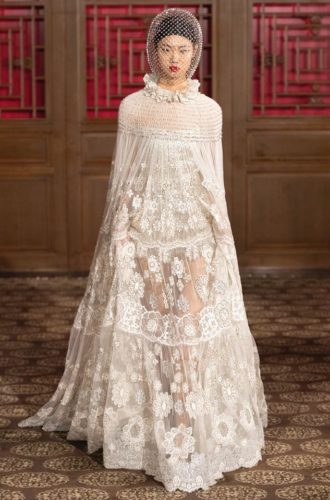 White lace gown Valentino Haute Couture Collection in Beijing