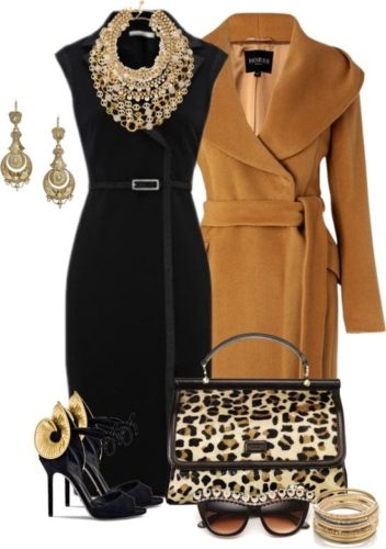 Black dress and Camel cashemir coat Outfit on FabFashionBlog