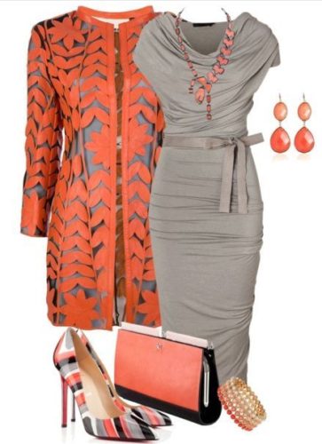 Grey dress and orange cardigan Outfit on FabFashionBlog