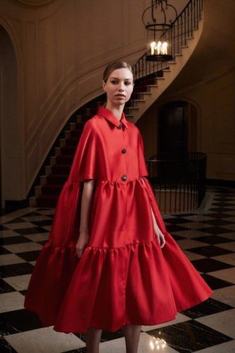 Red dress Lela Rose Resort 2020 fashion show