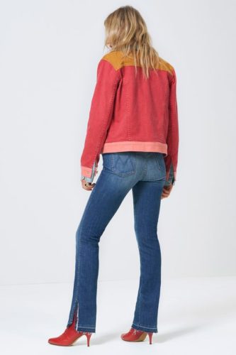 Mother Spring 2020 classic jeans with red shoes and jacket