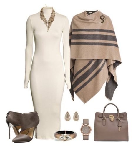 Milk dress with beige poncho ootd outfit