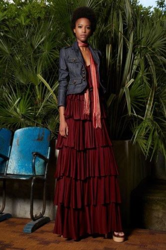 Ruby dress with Denim jacket Dsquared2 Resort 2020 fashion show
