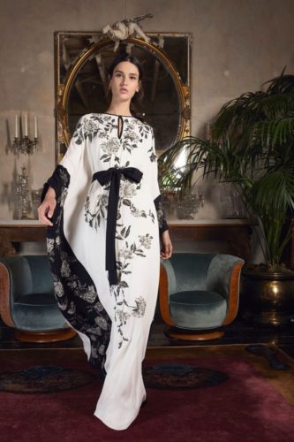 White and black gown Marchesa Resort 2020