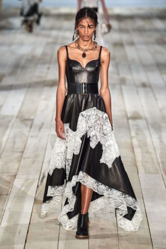Black and white leather and lace dress Alexander McQueen Spring 2020 Ready-to-Wear