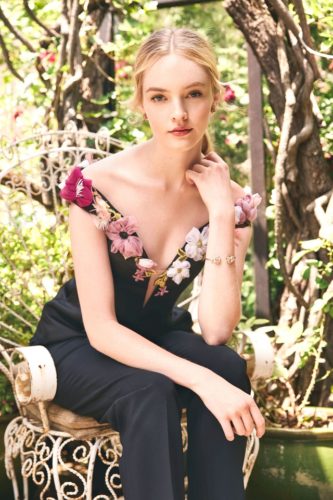 Black jumpsuit with flowers day Marchesa Resort 2020