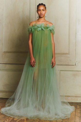 Green and white ombre gown with flowers and naked shoulders Oscar de la Renta pre-fall 2020