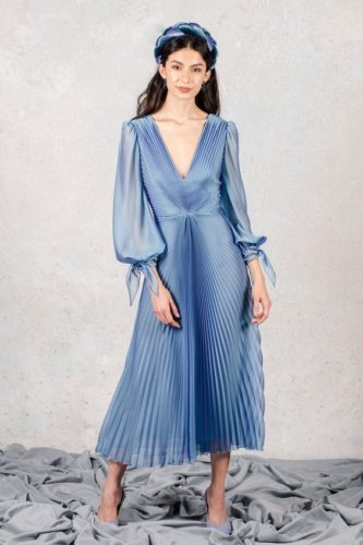 Pleated pile blue dress Luisa Beccaria Pre-Fall 2020 fashion show