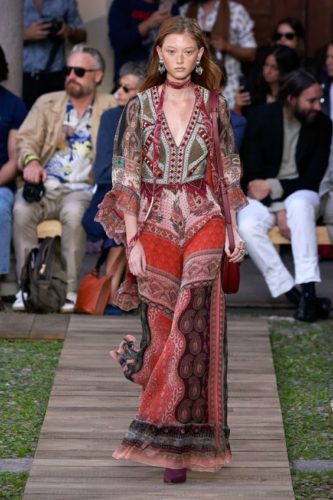 Red olive geometrical dress Etro Spring 2020 Ready-to-Wear