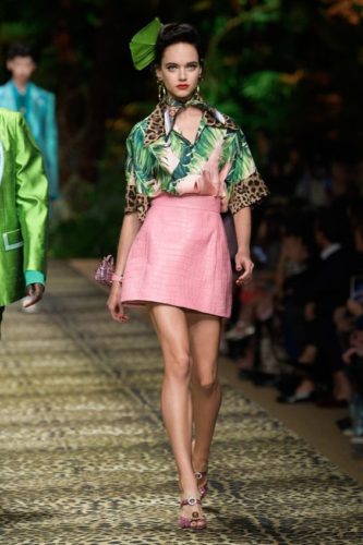 Rose short skirt and jungle shirt Dolce Gabbana Spring 2020