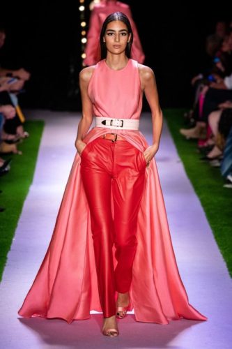 Rose top and red pants Brandon Maxwell Spring 2020 Ready-to-Wear