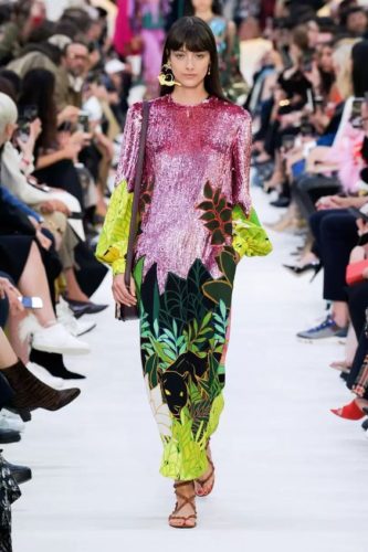 Shimmered pink and green jungle dress Valentino Spring Summer 2020 Ready-To-Wear