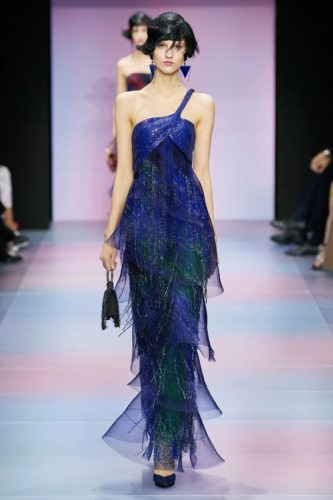 Blue asymmetrical dress Armani Haute Couture 2020 Spring Summer