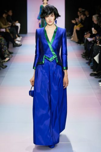 Blue jacket and skirt Armani Haute Couture 2020 Spring Summer