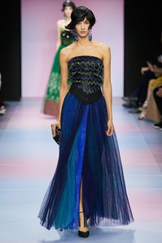 Blue skirt with beaded top dress Armani Haute Couture 2020 Spring Summer