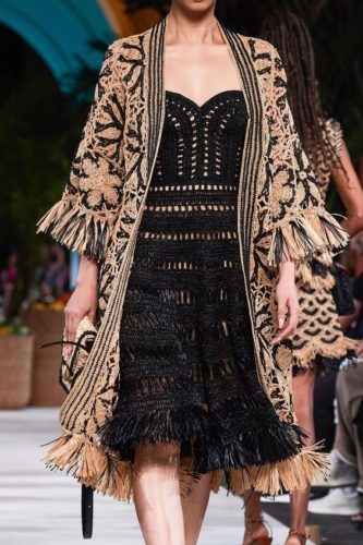 Crochet black dress and beige cardigan Oscar de la Renta Spring 2020 Ready-to-Wear