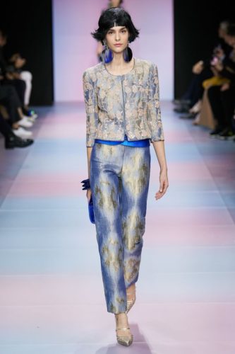 Floral short jacket and asian silky pants Armani Haute Couture 2020 Spring Summer