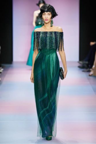 Green dress with beads Armani Haute Couture 2020 Spring Summer
