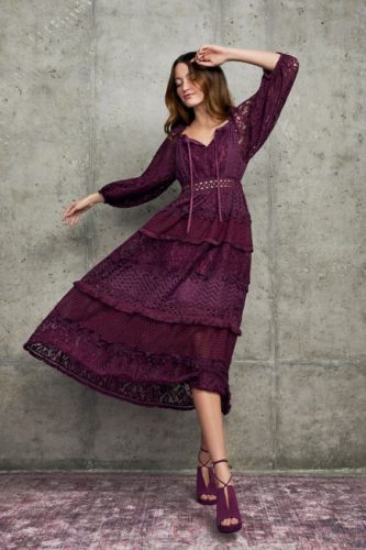 Purple lace tiered dress Alice + Olivia Pre-Fall 2020 fashion show