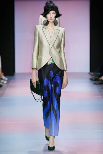 Sand jacket and black-blue pants Armani Haute Couture 2020 Spring Summer